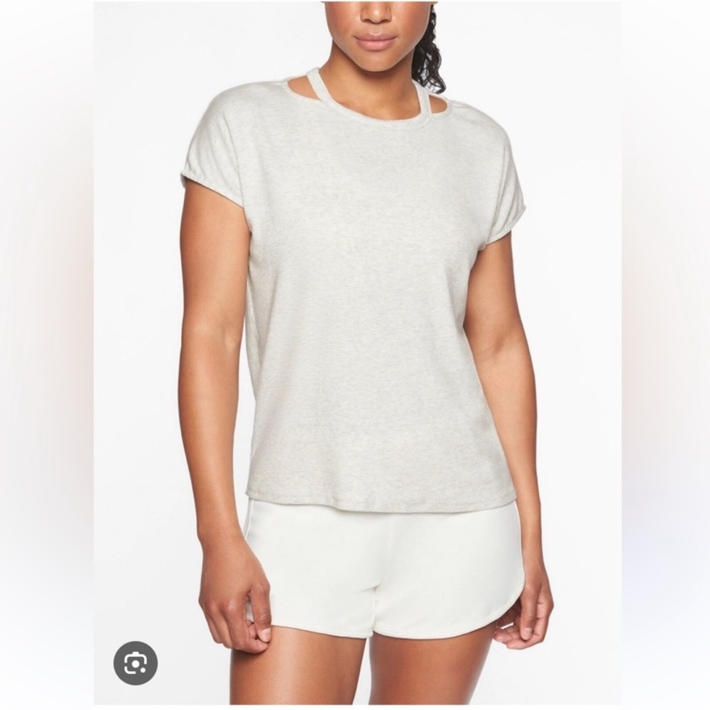 Athleta Glimpses Open Neck Boxy Ribbed Tee Heather Grey Large Ribbed